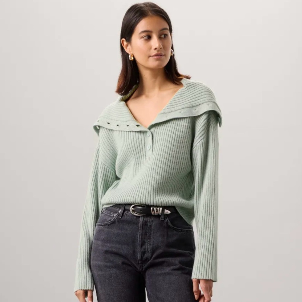 Marissa Webb Wool‎ Blend Oversized Sage Green Convertible Neck Sweater XXL